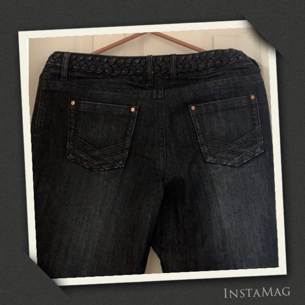 New Braided waistline pocket dark wash denim jeans - Picture 4 of 5